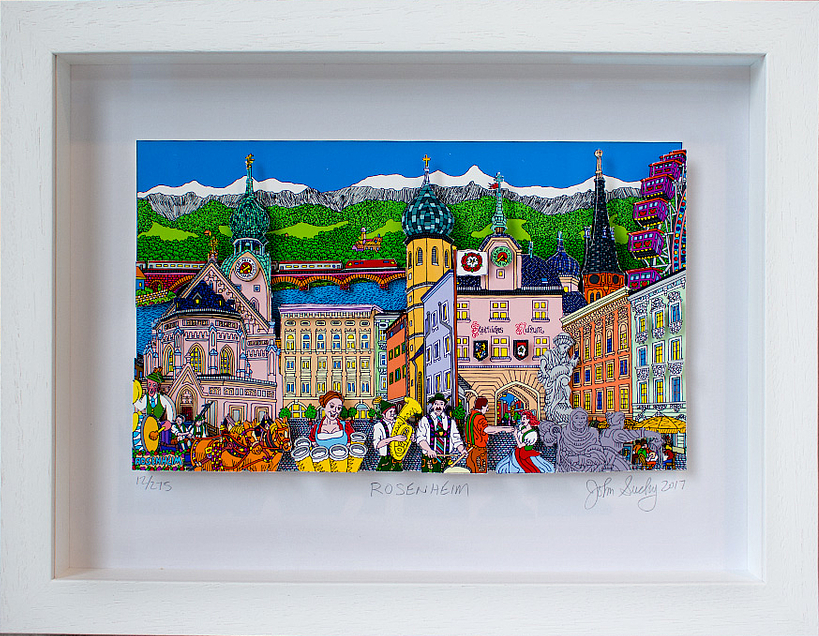 Rosenheim in 3D mit weißem Holzrahmen