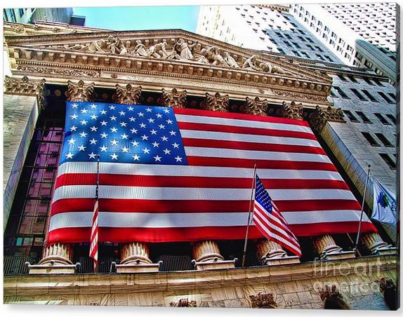 New York Stock Exchange With Us Flag by David Smith