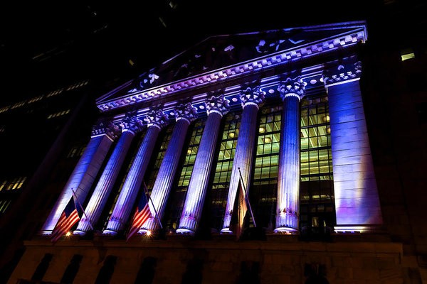 Purple New York Stock Exchange at Night